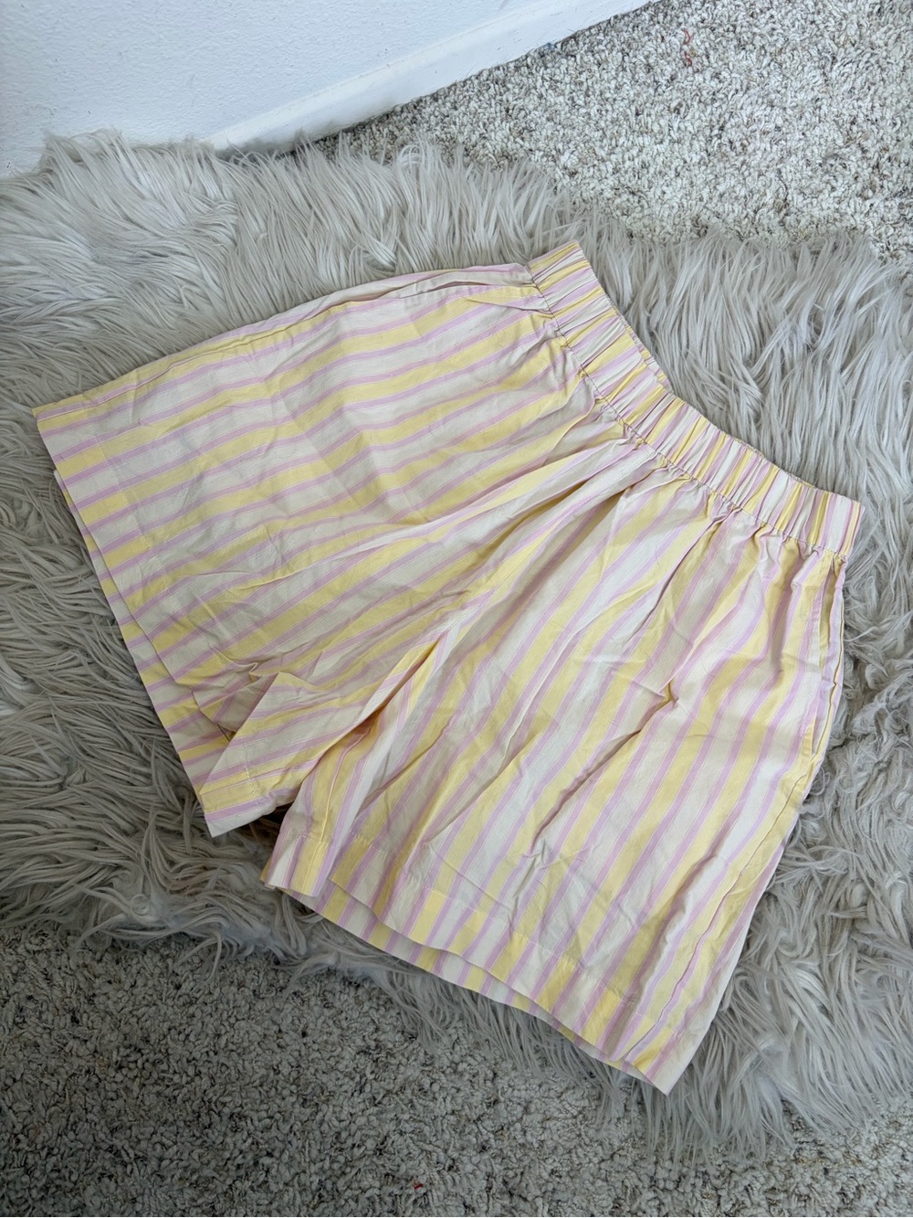 Nue Notes Juliano Cotton Shorts in Candy Stripe Yellow and Pink